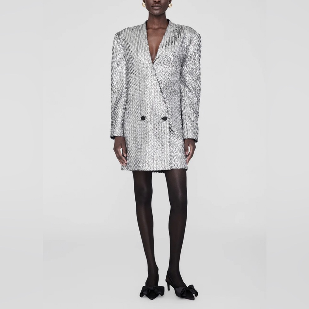 Anine Bing Veneda Silver Mini blazer Dress